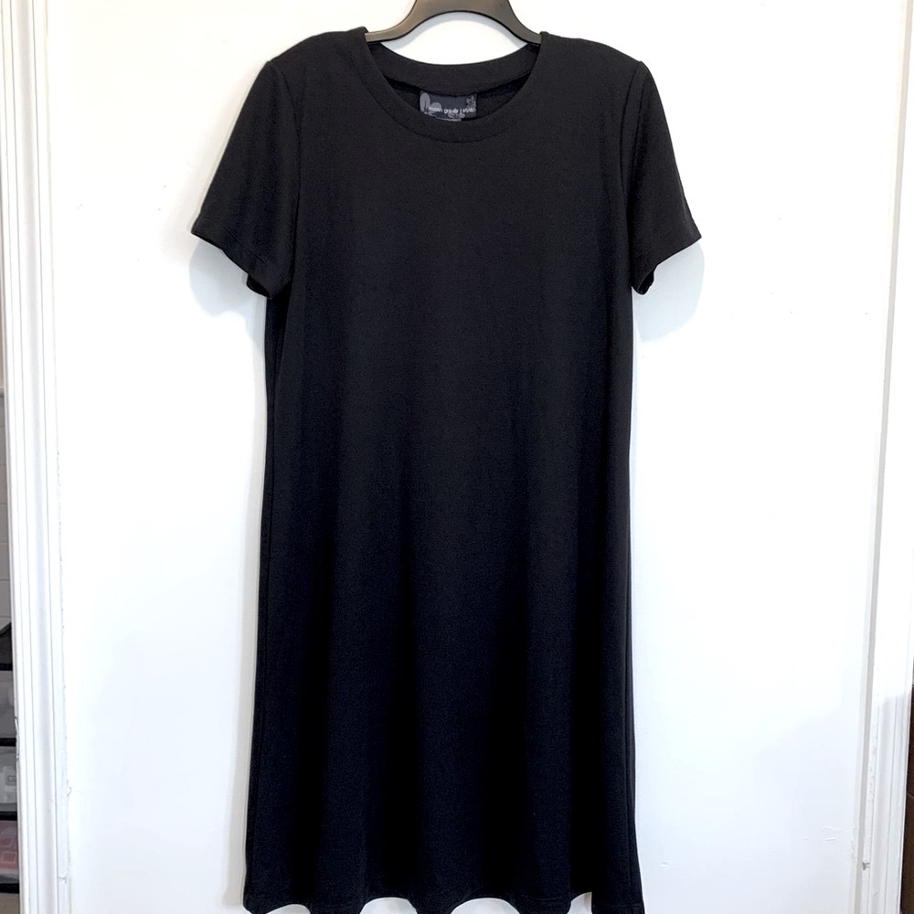 Susan Graver Black Ponte Swing Dress Short Sleeve XL